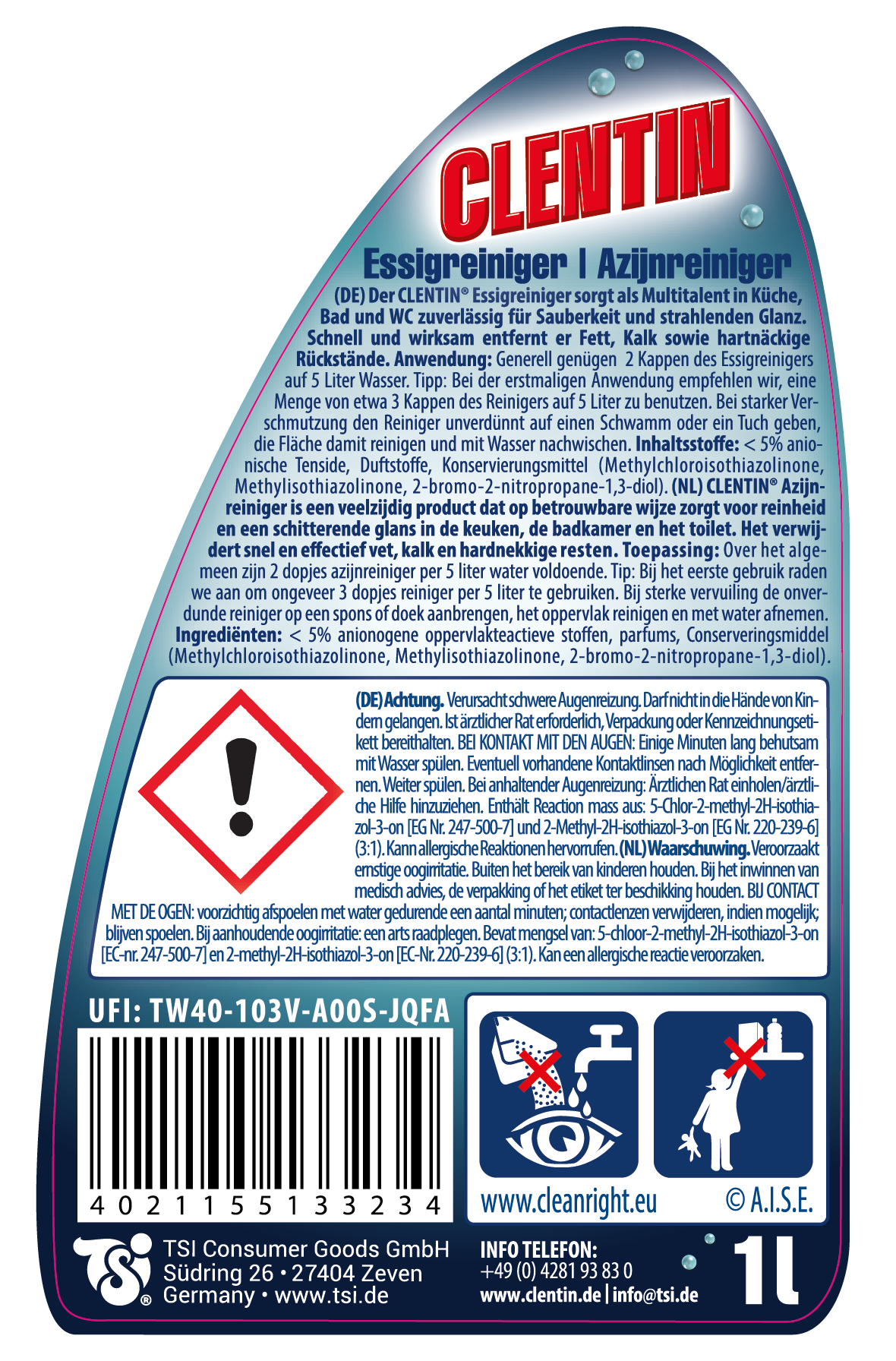 CLENTIN Apfel-Essigreiniger 1l PFL