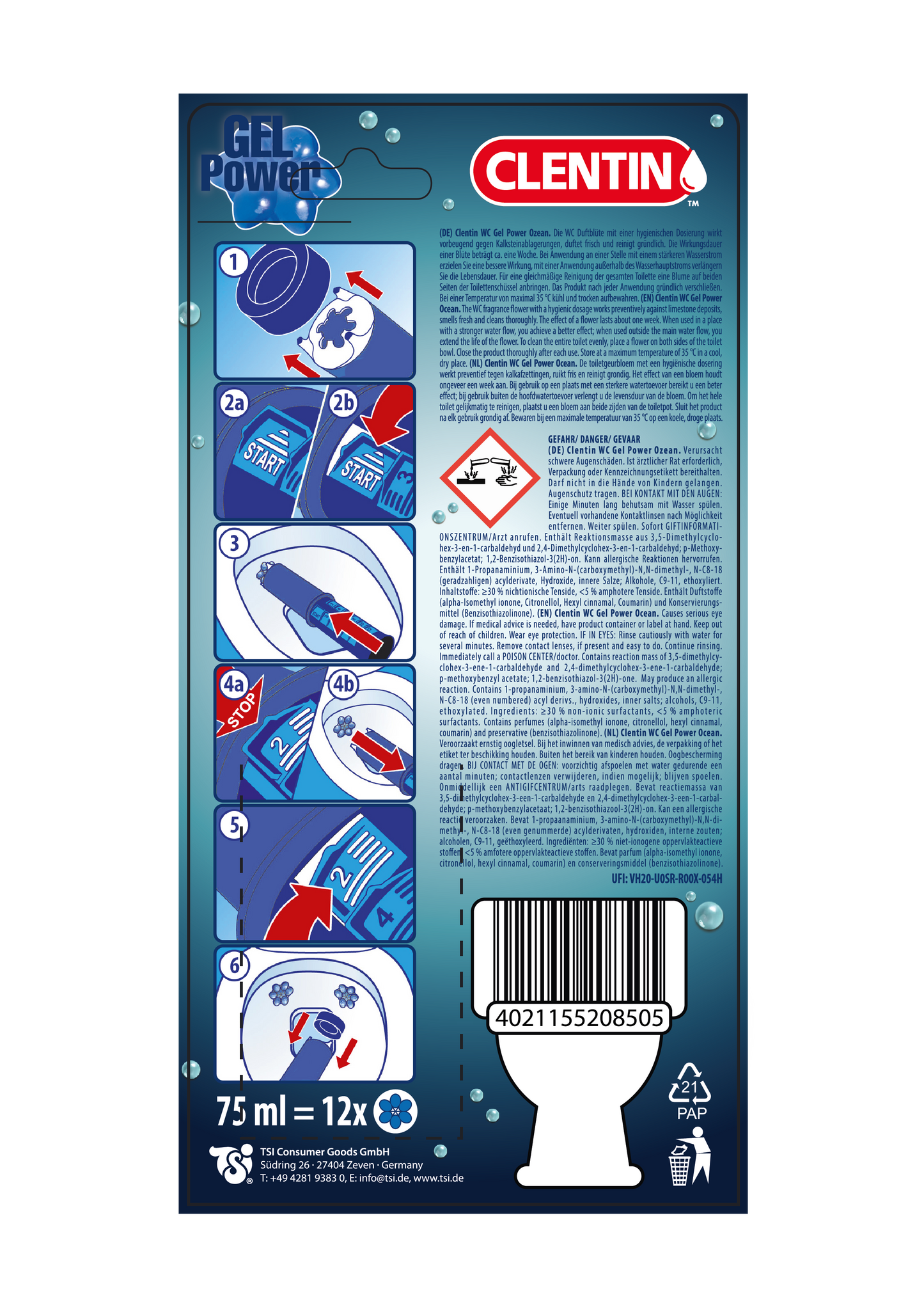 CLENTIN Gel-Power Ocean 75ml ST, Warnhinweise