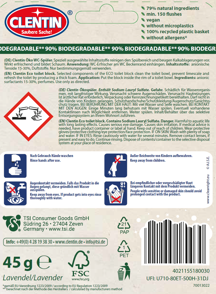 CLENTIN ECO Toilettenstein Lav. 45g BLS