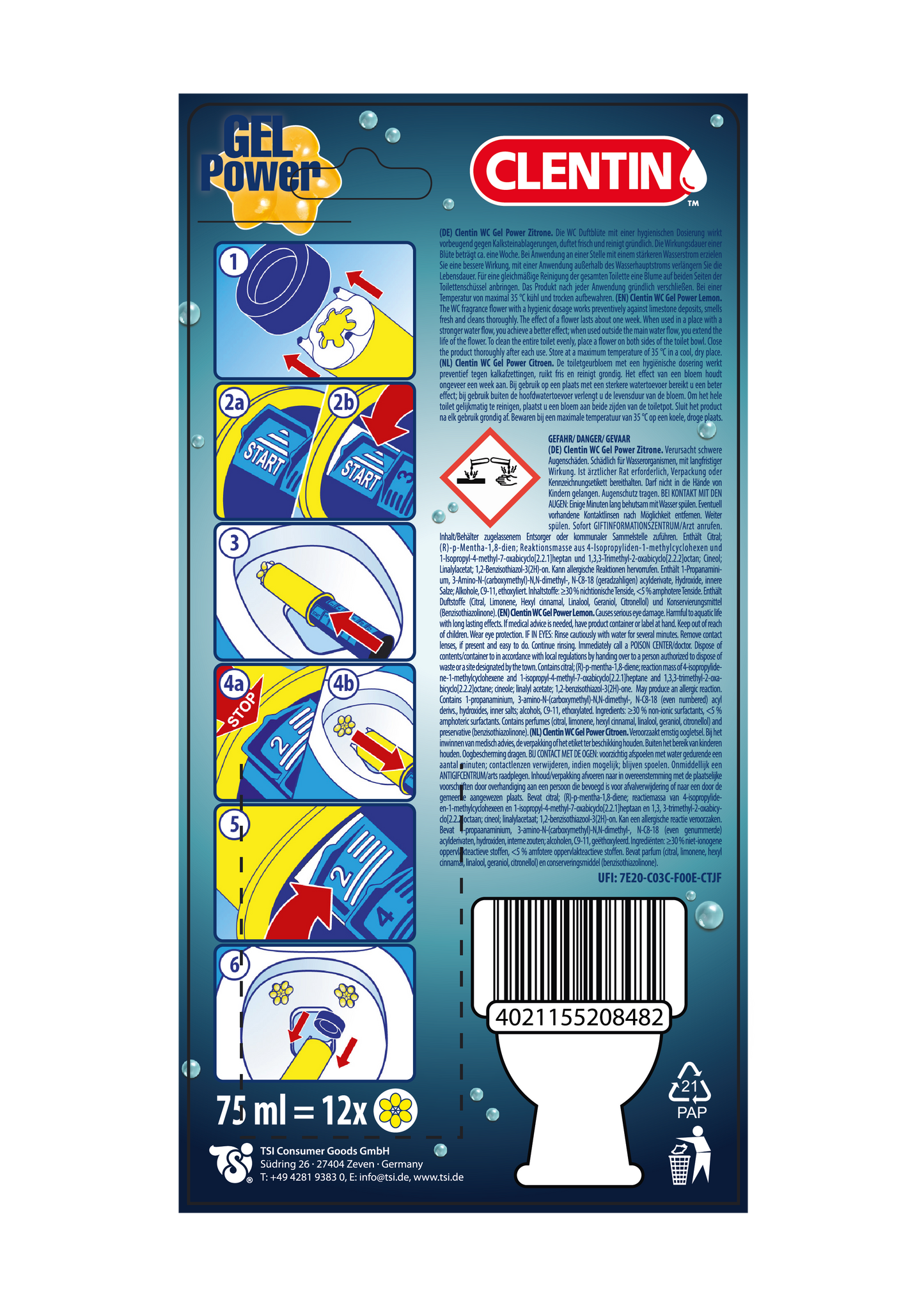 CLENTIN Gel-Power Lemon 75ml ST, Warnhinweise