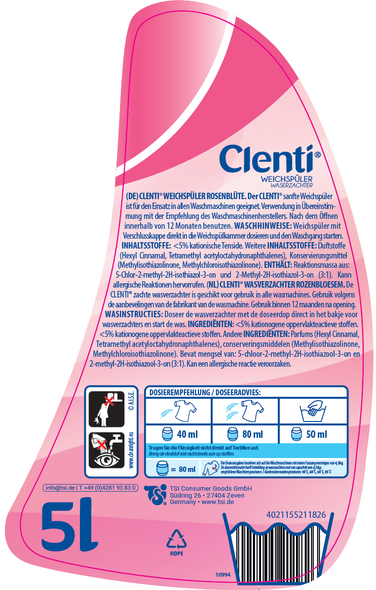 CLENTI Weichspüler Rosenblüte 5l PFL