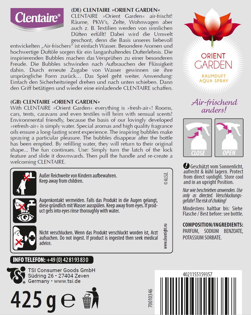 CLENTAIRE Luft-&Textilerfr. OG 425g SPFL