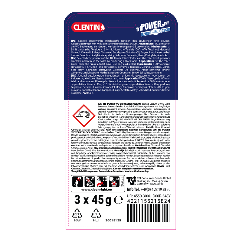 CLENTIN-WC Spüler 3er Bls Ocean