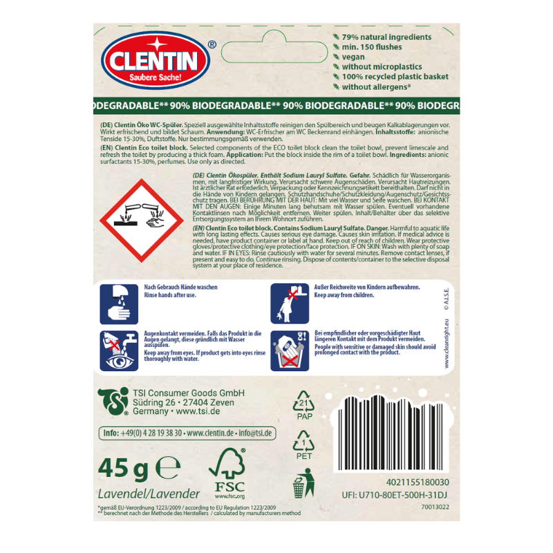 CLENTIN ECO Toilettenstein Lav. 45g BLS