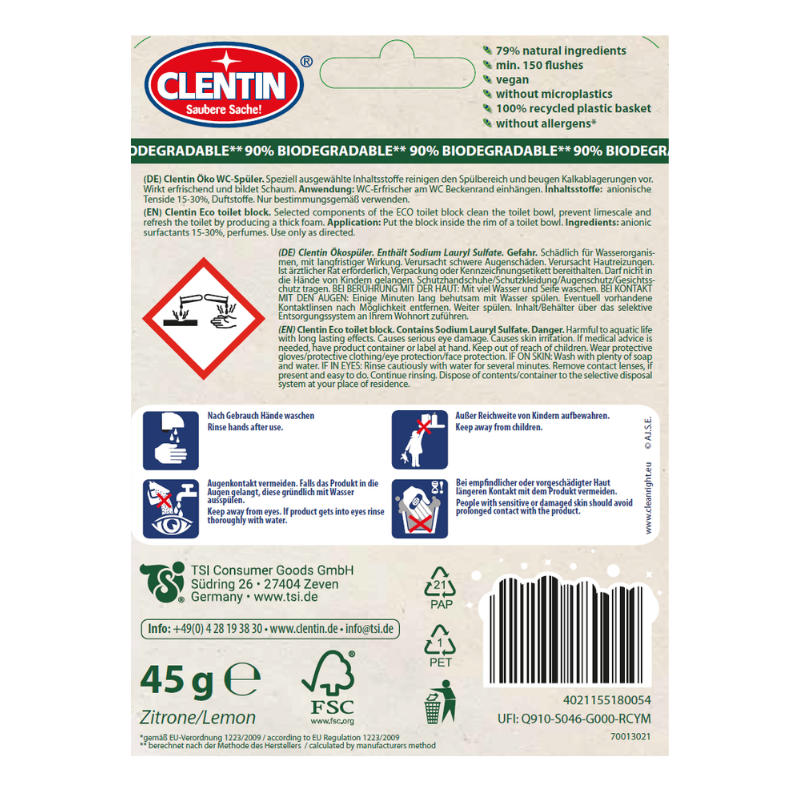 CLENTIN ECO Toilettenstein Zitr. 45g BLS