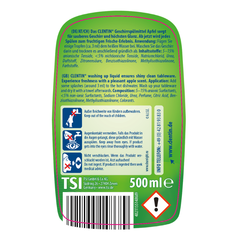 CLENTIN Geschirrspülmi. Apfel 500ml PFL
