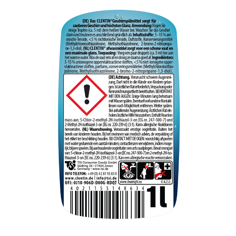 CLENTIN Geschirrspülmittel Apfel 1l PFL