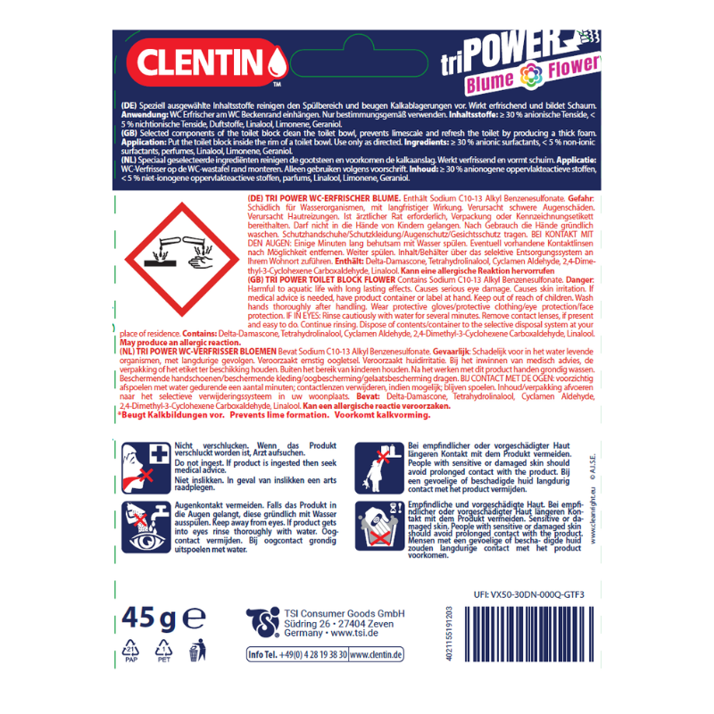 CLENTIN TRI-POWER Duftsp. Blume 45g BL
