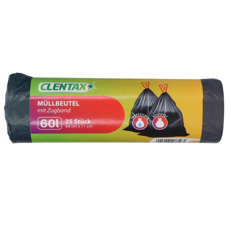 CLENTAX Zugbandmüllbeutel 25x60l PK