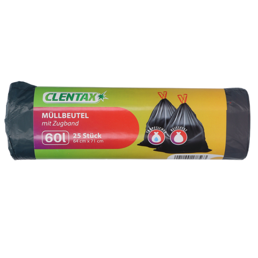 CLENTAX Zugbandmüllbeutel 25x60l PK