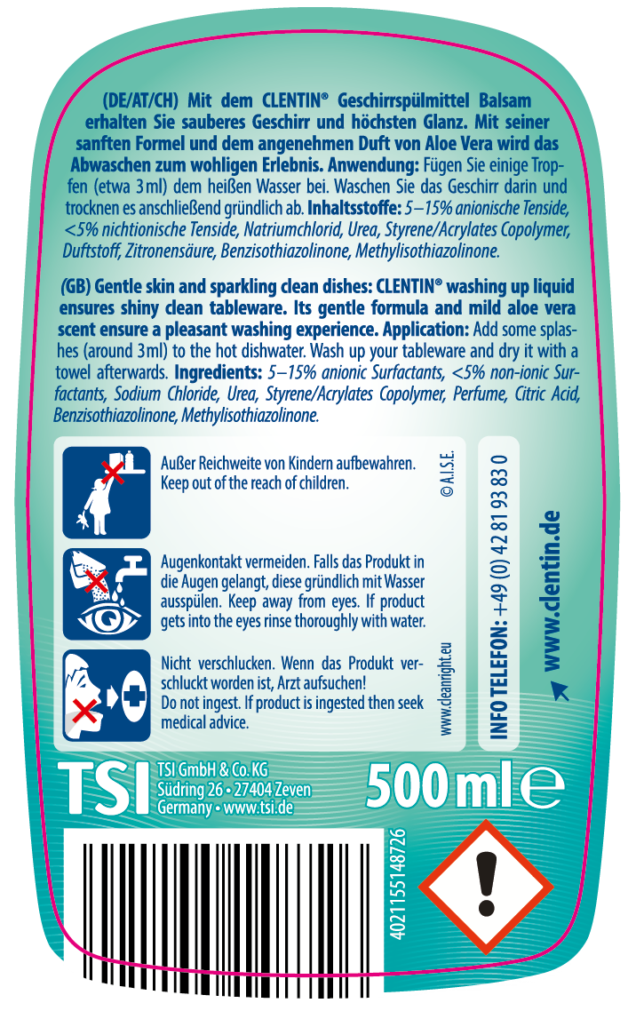 CLENTIN Geschirrspülmi. Balsam 500ml PFL, Warnhinweise